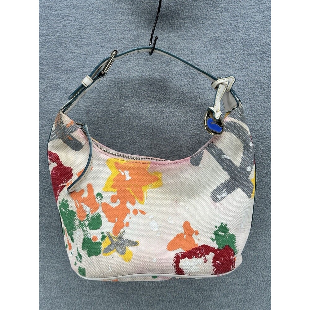 DOONEY & BOURKE White w/ Graffiti Paint Mini Hobo Purse PU4